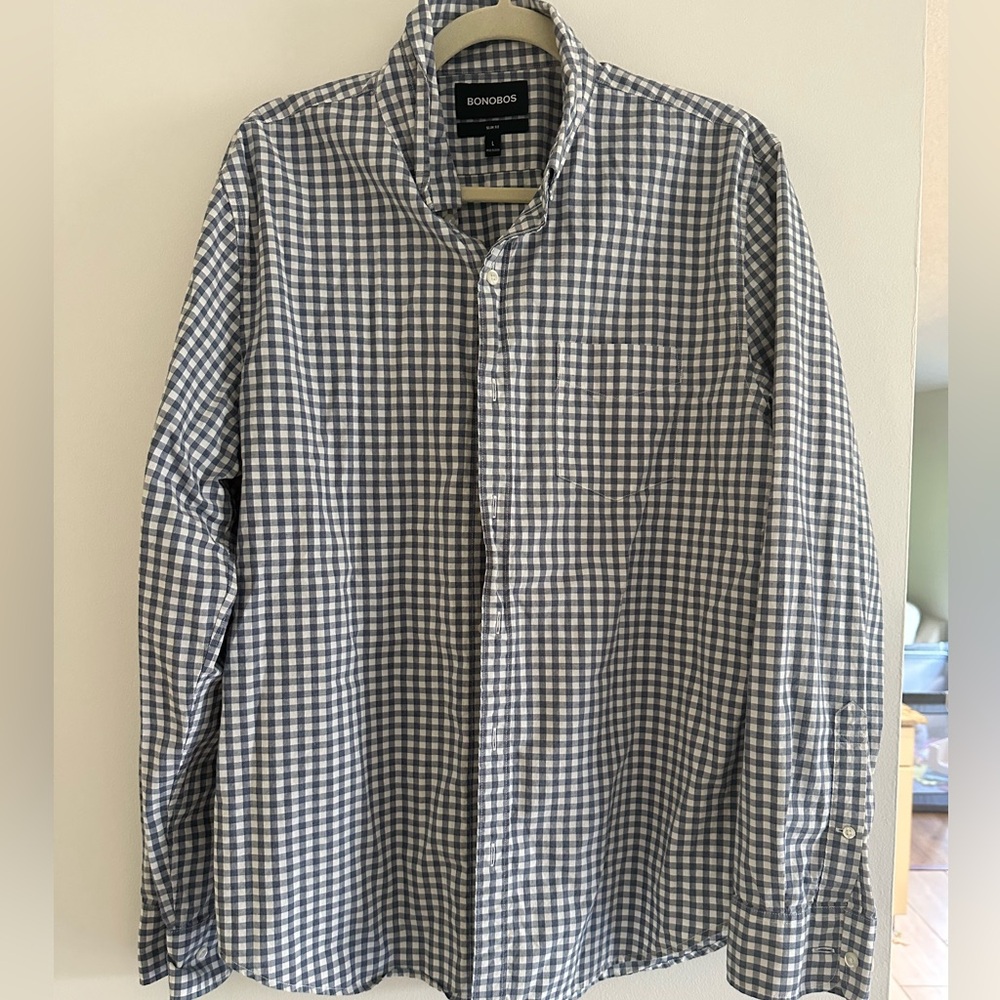 Bonobos Navy and White Gingham Shirt